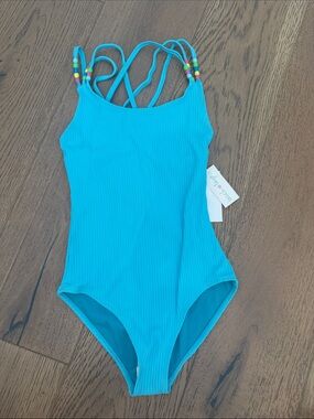 Beach lingo Kids Ribbed One-Piece Swimsuit - Aqua Blue